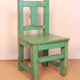Antique Burmese teak school desk/chair set with original green patina