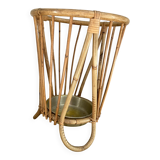 Bamboo and rattan umbrella stand with metal drip tray in the style of Franco Albini, Italy, 1960s