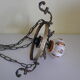 Hanging lamp of the 1950s, white opaline shade and porcelain decoration