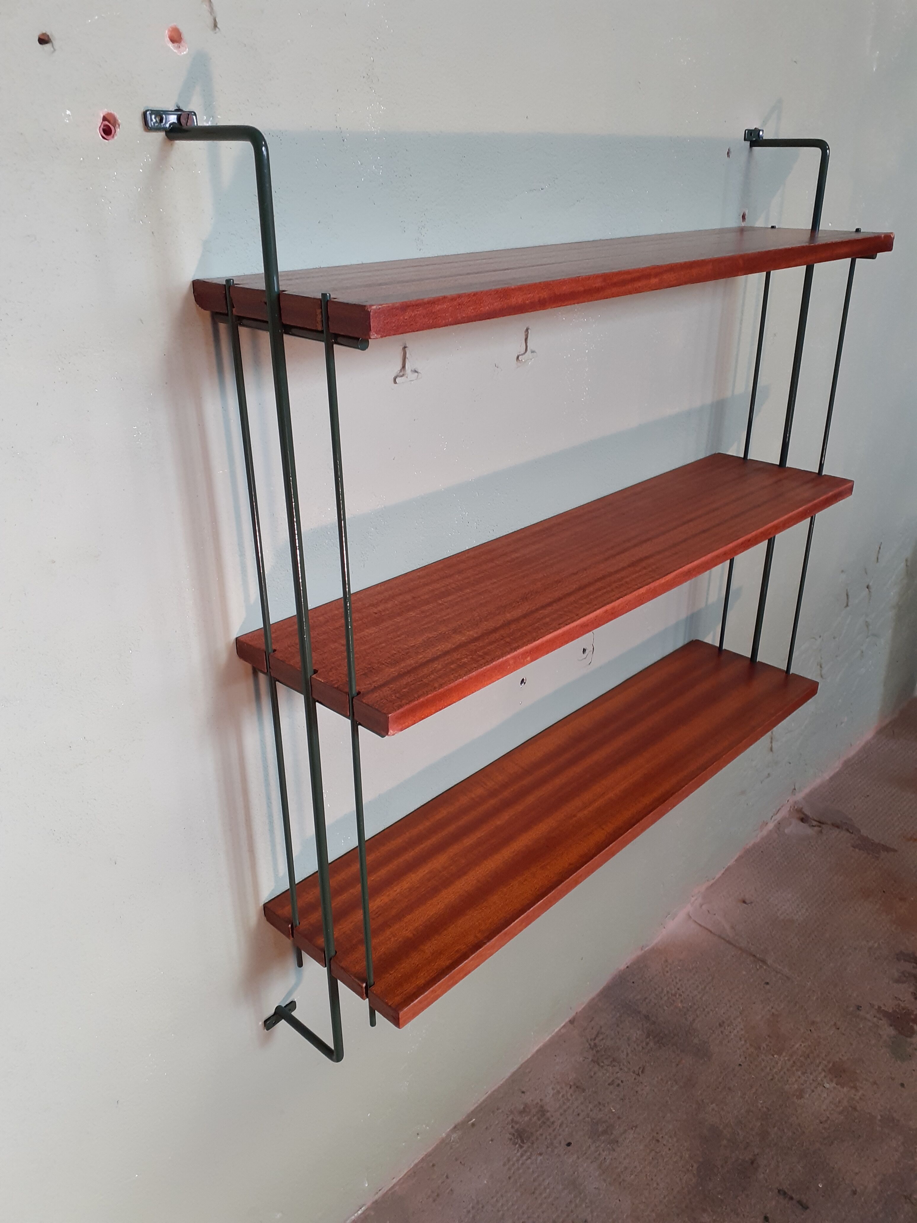 Wall shelf, khaki green and teak