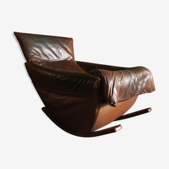 De Sede patinated brown leather rocking chair, Switzerland 1970