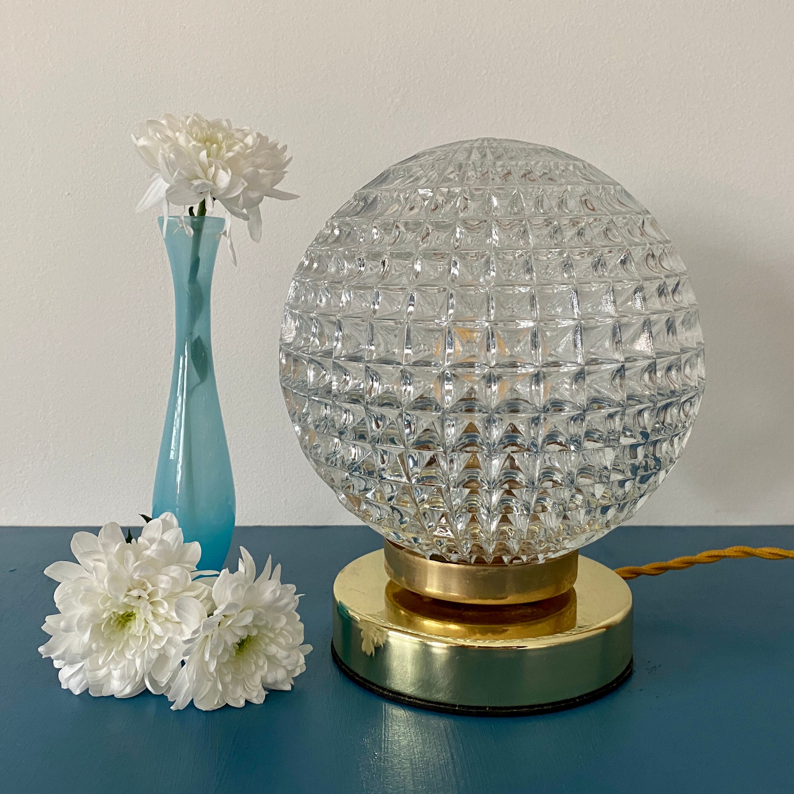Vintage globe table lamp in molded glass