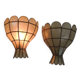 Pair of vintage mother-of-pearl and brass wall sconces – Floral shape