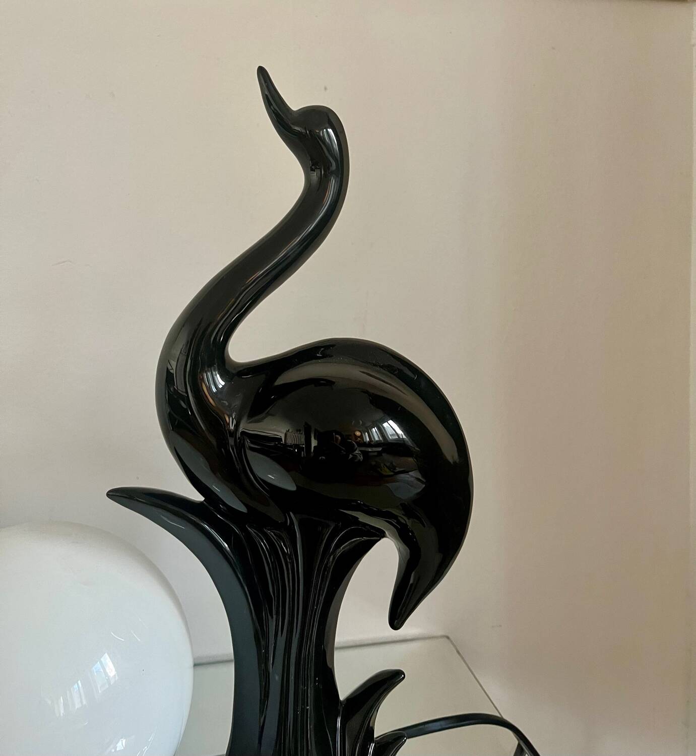 Vintage ceramic lamp with opaline globe