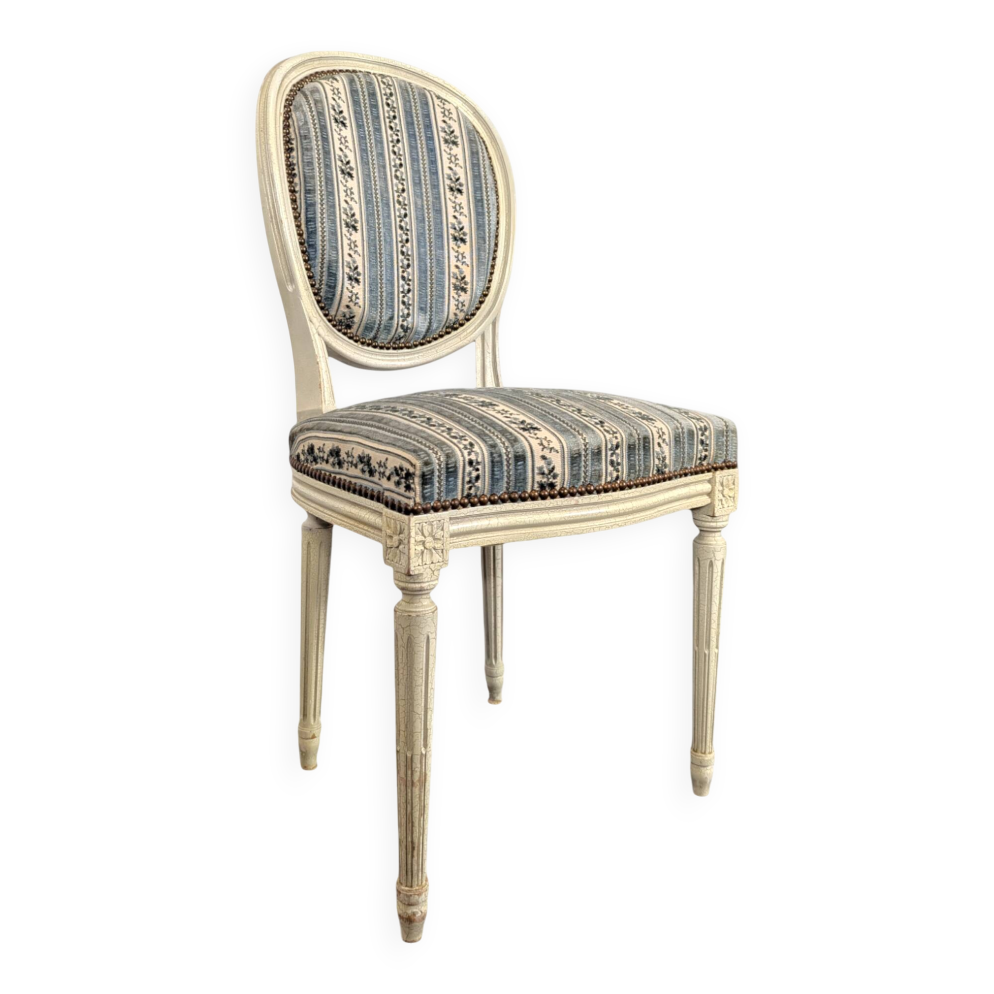 White lacquered Louis XVI style medallion chair