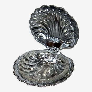 Beurrier coquille st Jacques métal verre vintage porte savon vide poche