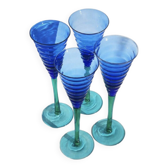 4 blown glass champagne glasses
