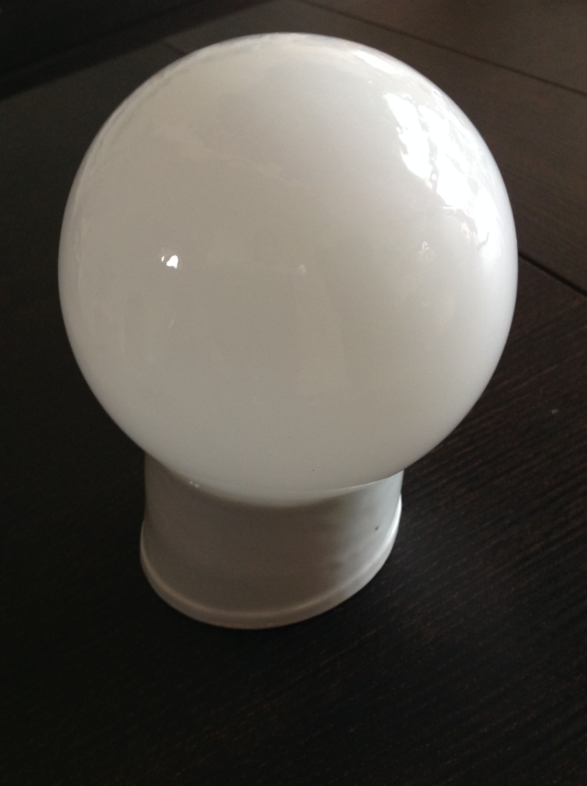 Vintage globe wall lamp in white opaline with white ceramic base