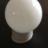 Vintage globe wall lamp in white opaline with white ceramic base