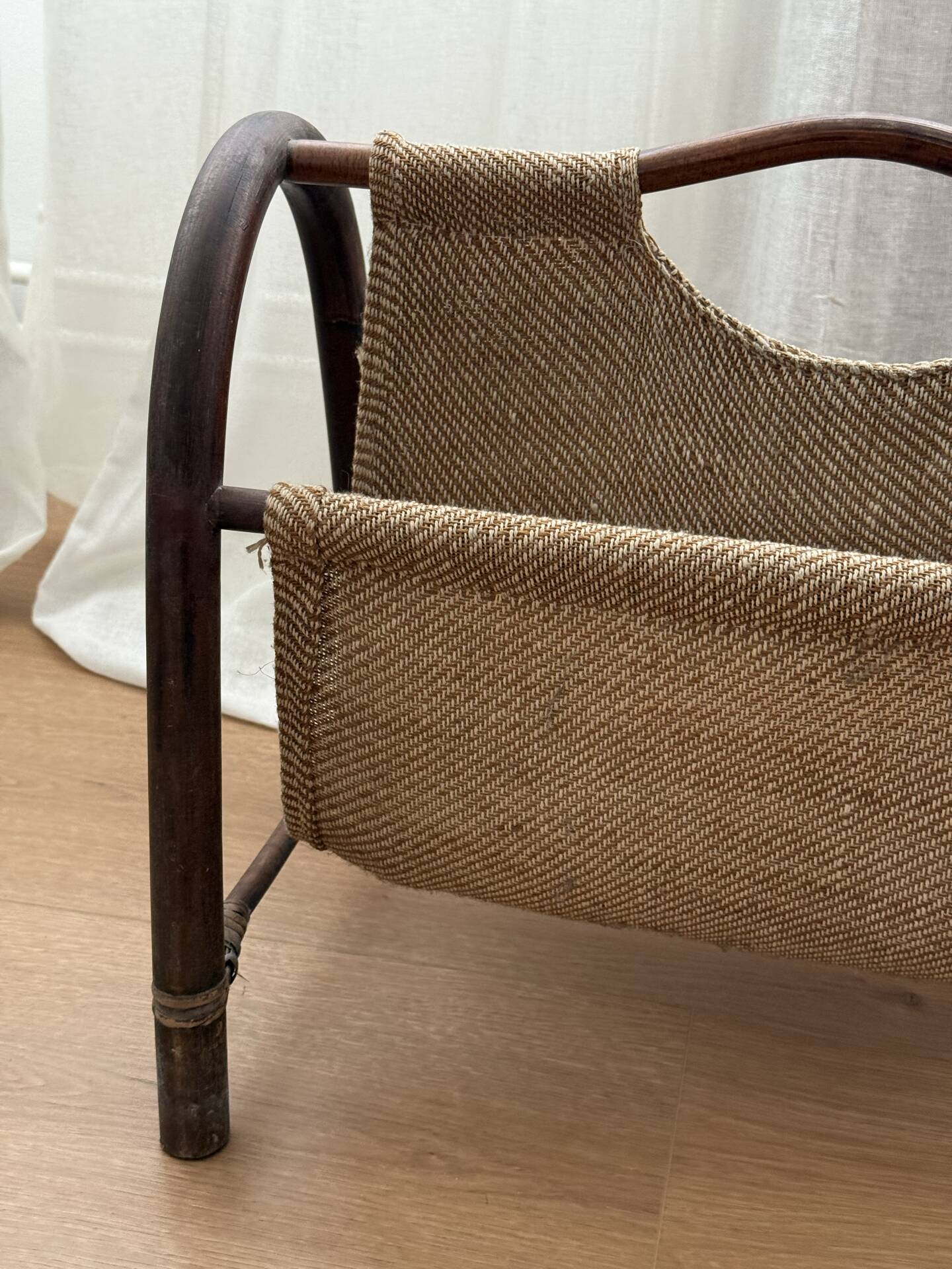 Vintage Rattan & Jute Magazine Rack | Bohemian Mid-Century Style | 197
