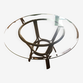 Glass and rattan table