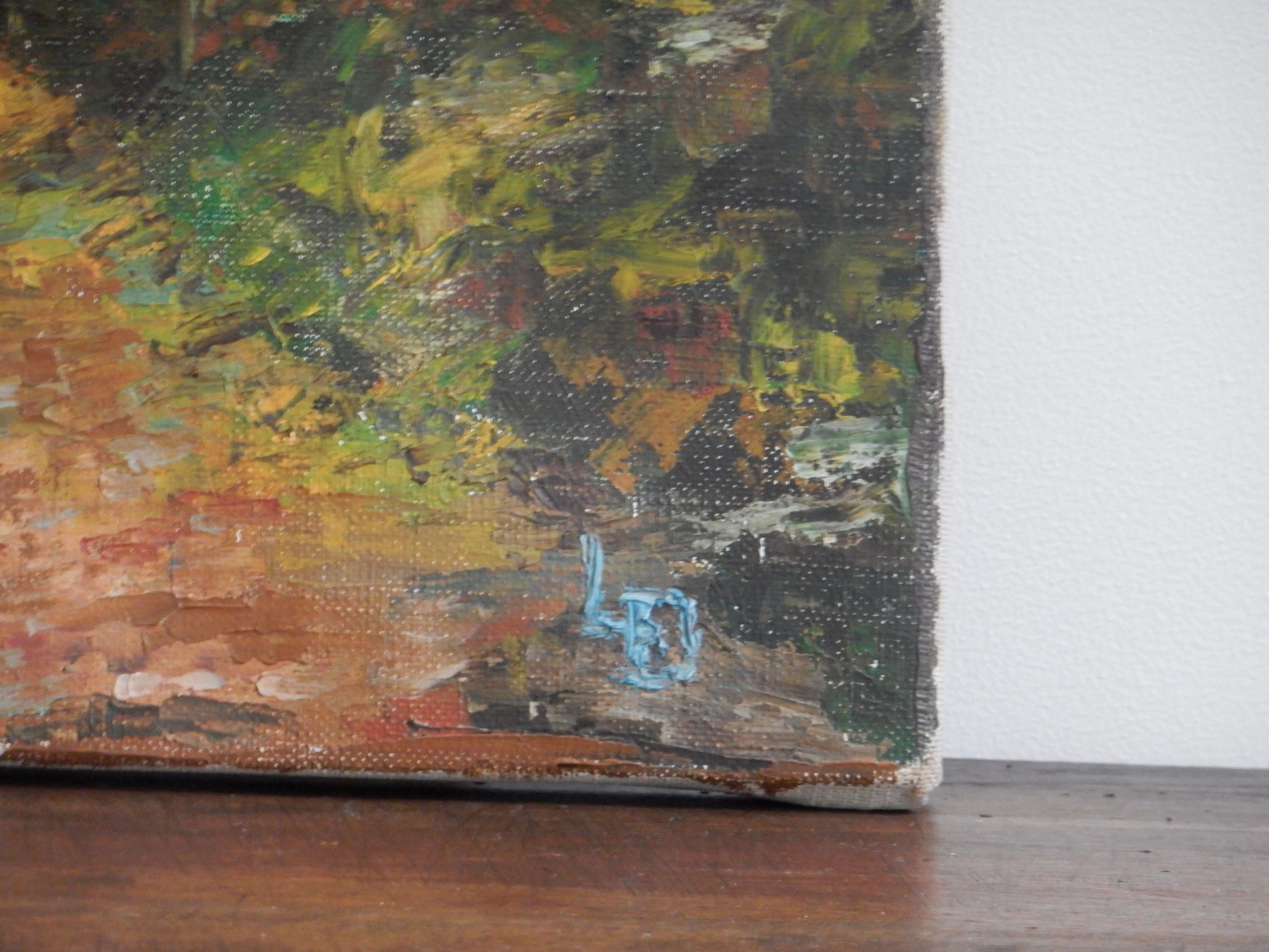 Oil on canvas painting forest by the sea