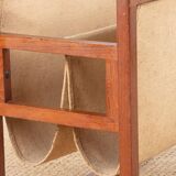 Danish magazine rack in teak and linen by Henning Wind-Hansen for Sika Møbler