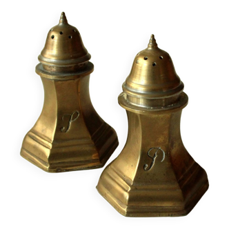 Solid brass salt and pepper shakers by Gallo, vintage from the 1970s