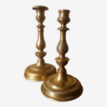 Duo of brass candle holders