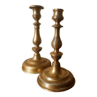 Duo of brass candle holders