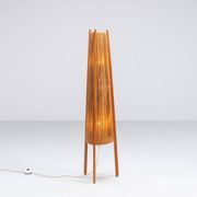 Temde tripod floor lamp in sisal and teak, Switzerland, 1960