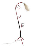 1950 red tripod floor lamp with plant holder | Opaline | Swan neck