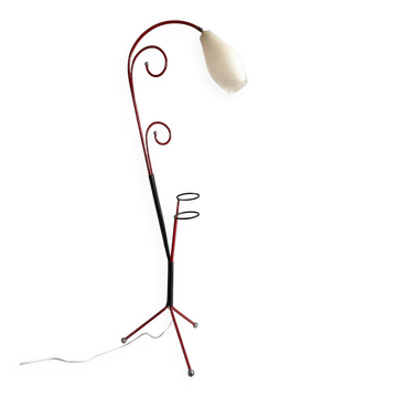Lampadaire tripode 1950 rouge porte-plante | Opalin | Col de cygne