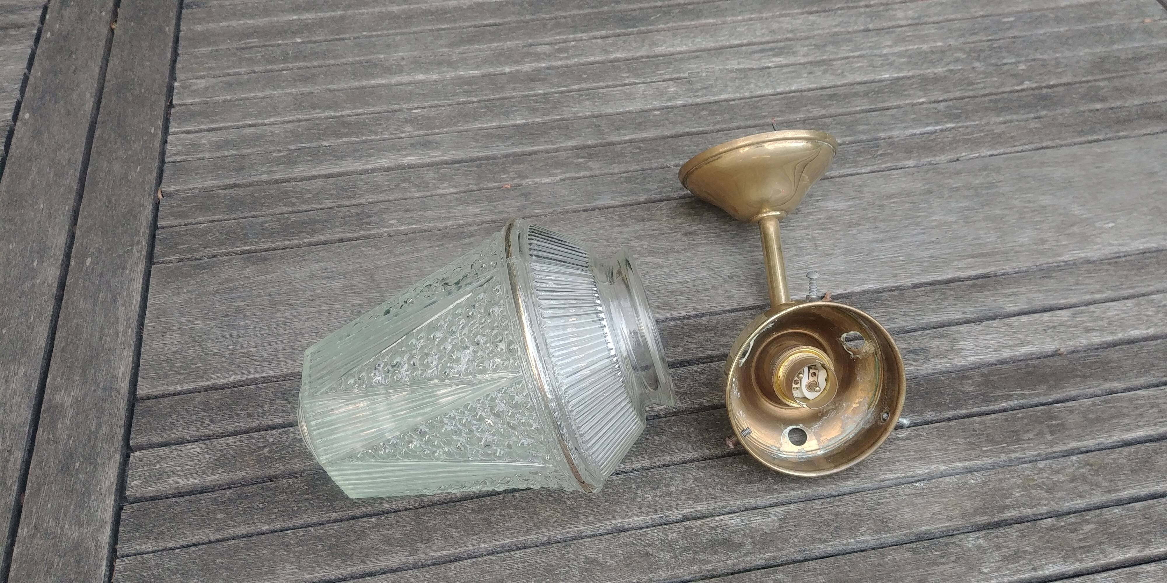 Art Deco style glass and brass pendant from the 20s/30s in water green color