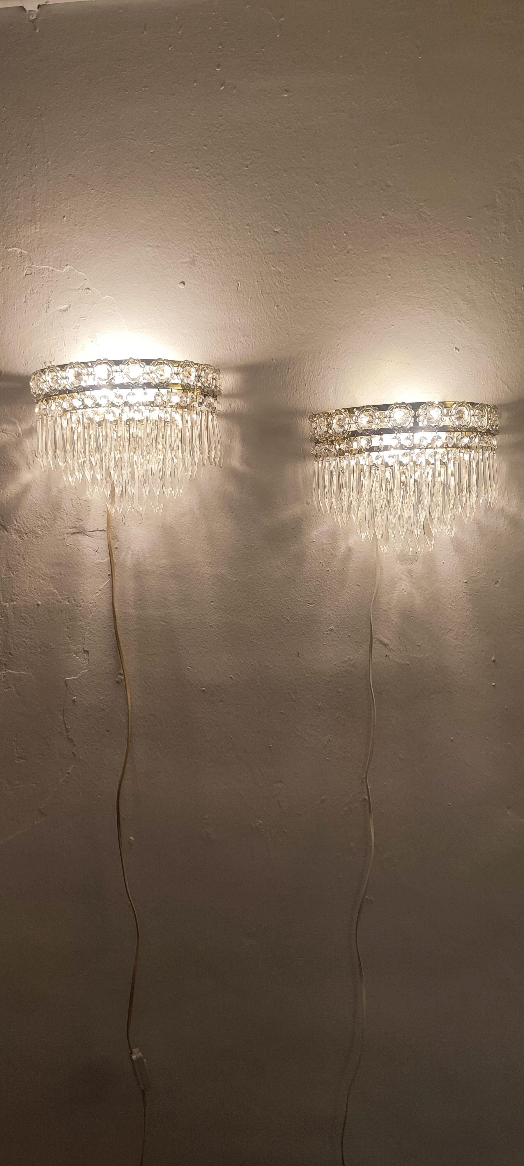 Classic crystal sconces. France, 1950s