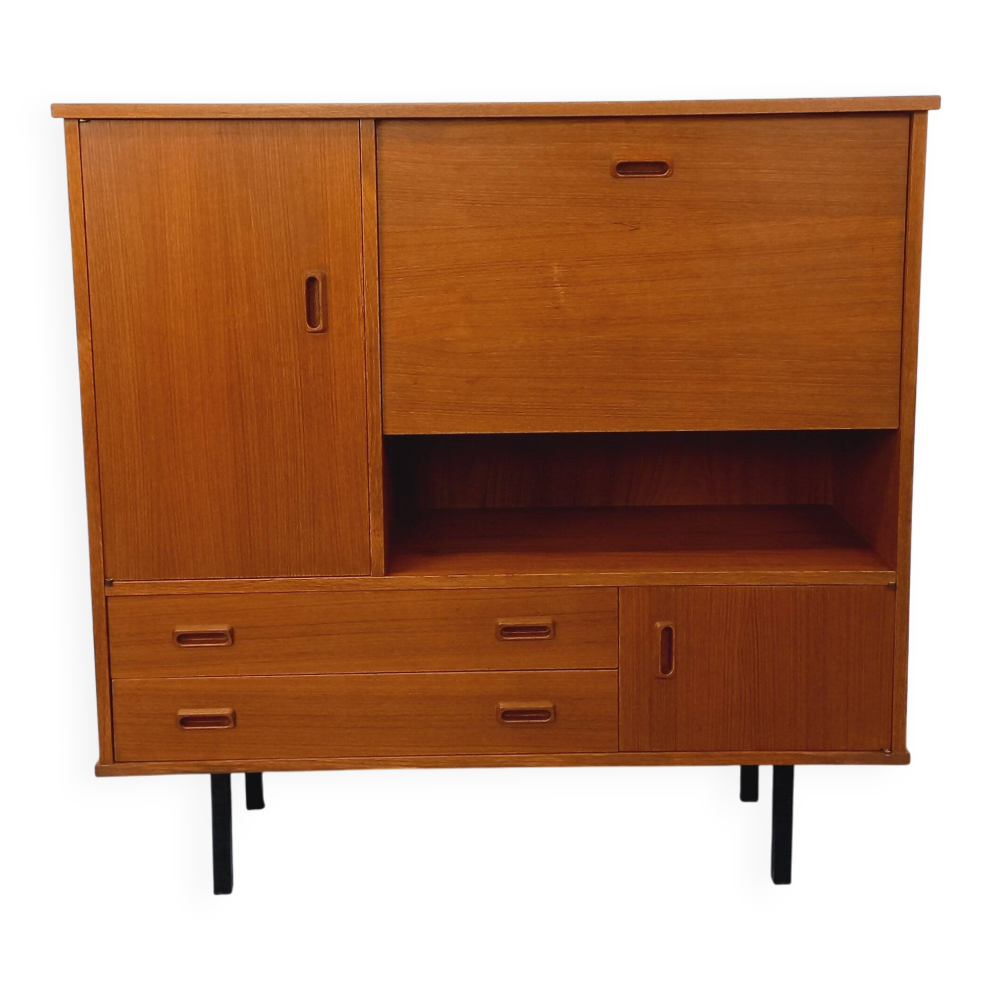 Vintage Scandinavian style secretary bookshelf storage furniture.