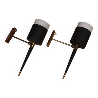 Pair of lacquered metal and opaline wall lights Lunel
