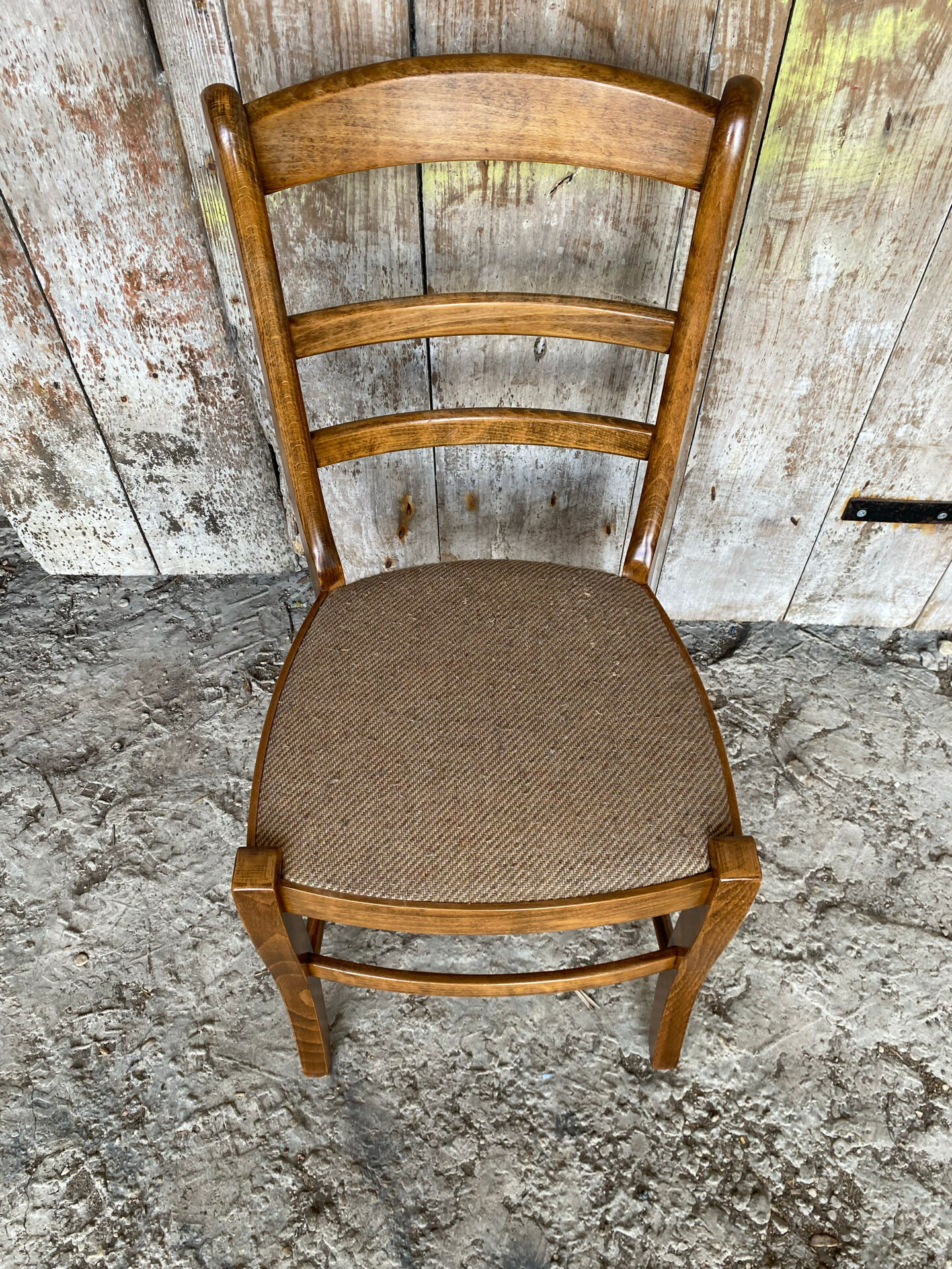 Set of 3 Antique BAUMANN Chairs Wood + Vintage Fabric Cushion Seat