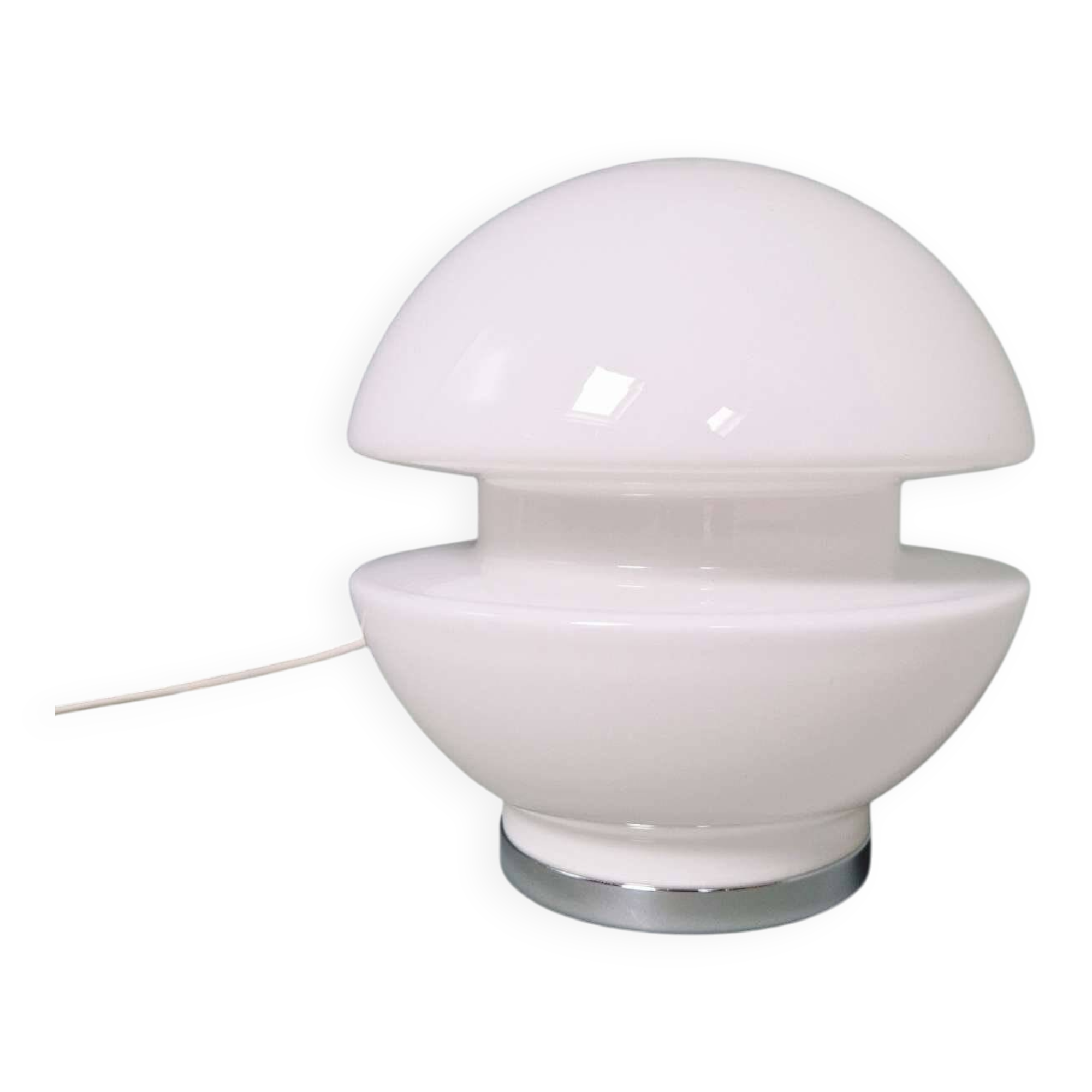 Space Age table lamp in white opaline and chrome metal, 1970