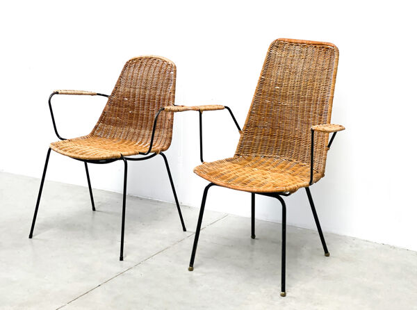 Jeu de deux fauteuils en rotin