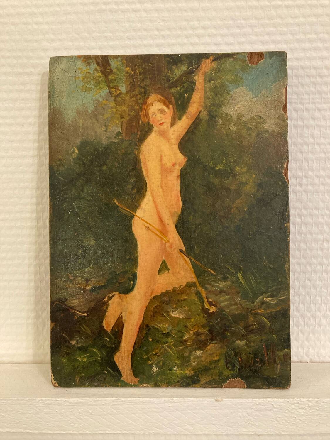 Small oil on panel, Diana 19th century