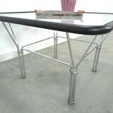 Glazen jaren 70 salontafel met chromen onderstel vintage