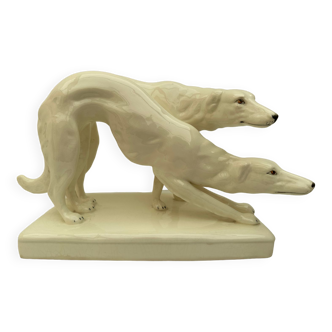 Pair of Czechoslovakia ceramic Greyhounds