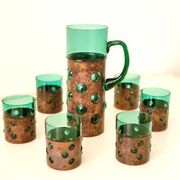 Vintage brutalist drinks set of green glass and patinated copper