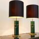 Pair of Green and Brass Mid Century Modern Table Lamps