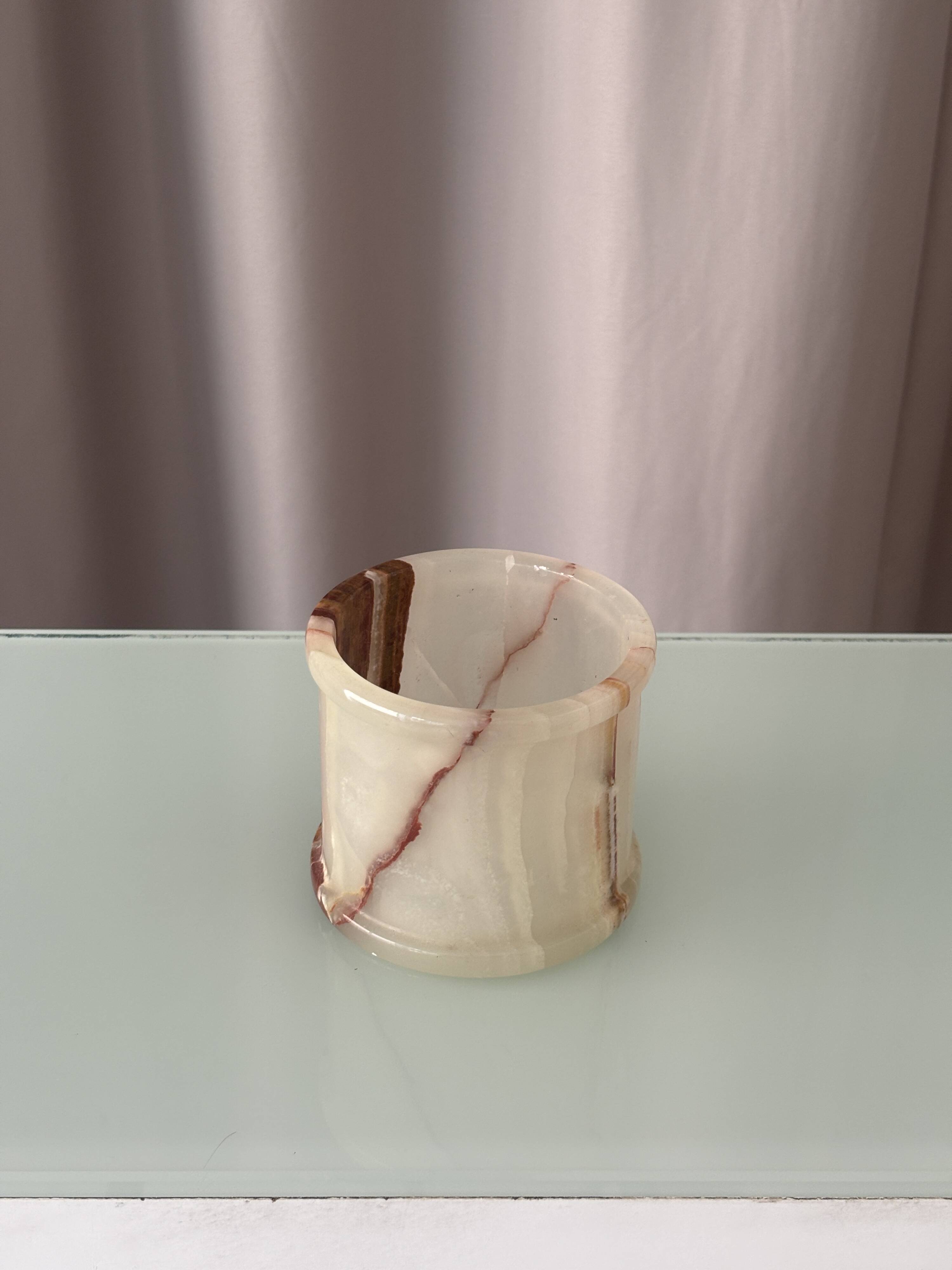 Vintage Hand-Carved Onyx Vessel | Cachepot | Pencil Holder