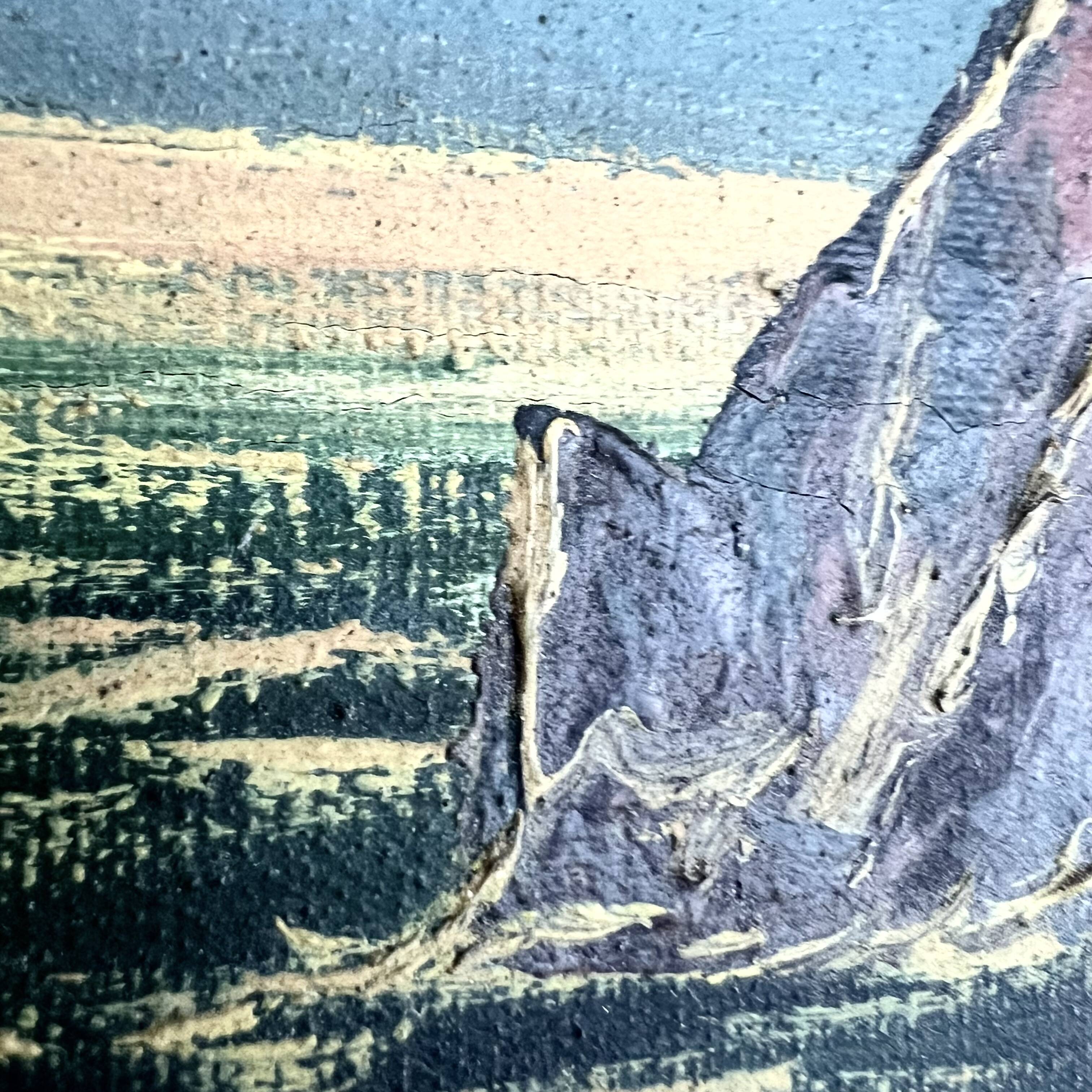 Old Oil Painting / Seaside Marine Panel Signed