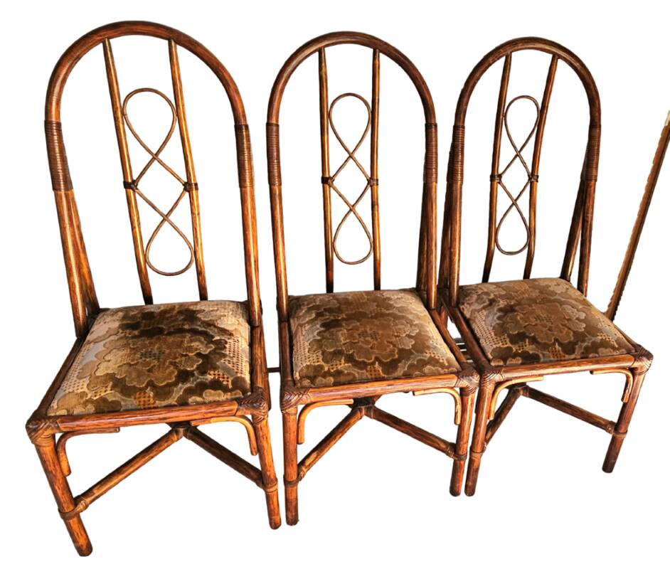 3 Rattan Chairs with Velvet Seat