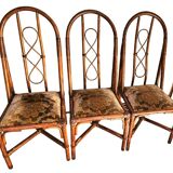 3 Chaises En Rotin Assise Velours