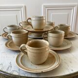 set of 10 cups and sub-cups in stoneware of the Marais handcrafted signed 70s