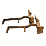 Paire de chenets laiton cuivré ancien accessoire de cheminée
