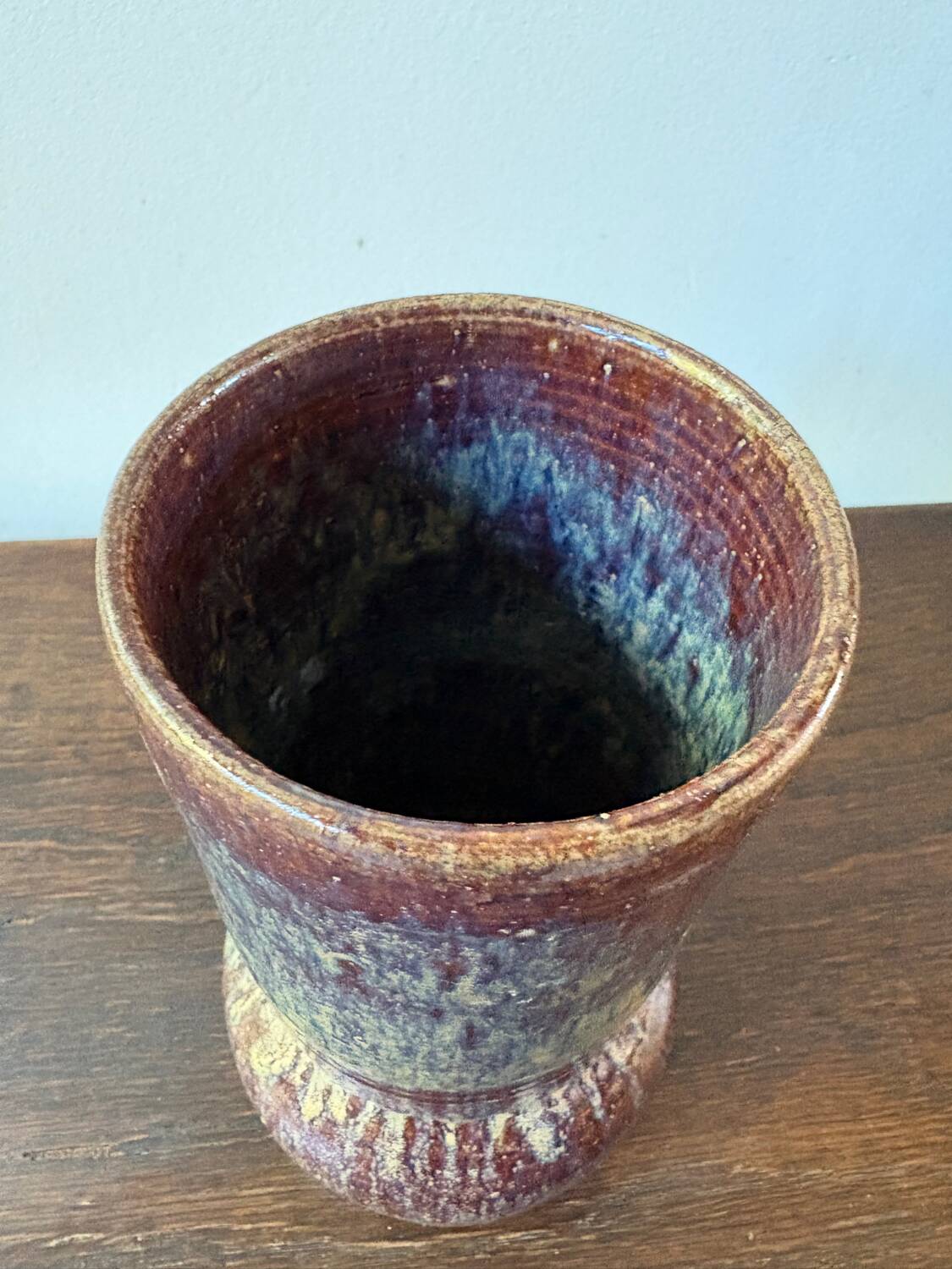 Vintage ceramic vase sign blue purple