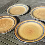 Set of 4 flat plates of the earthenware factory of Gien bamboo decoration - Vintage