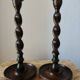 Pair of Barley Twist candlesticks in oak – English style, circa 1950