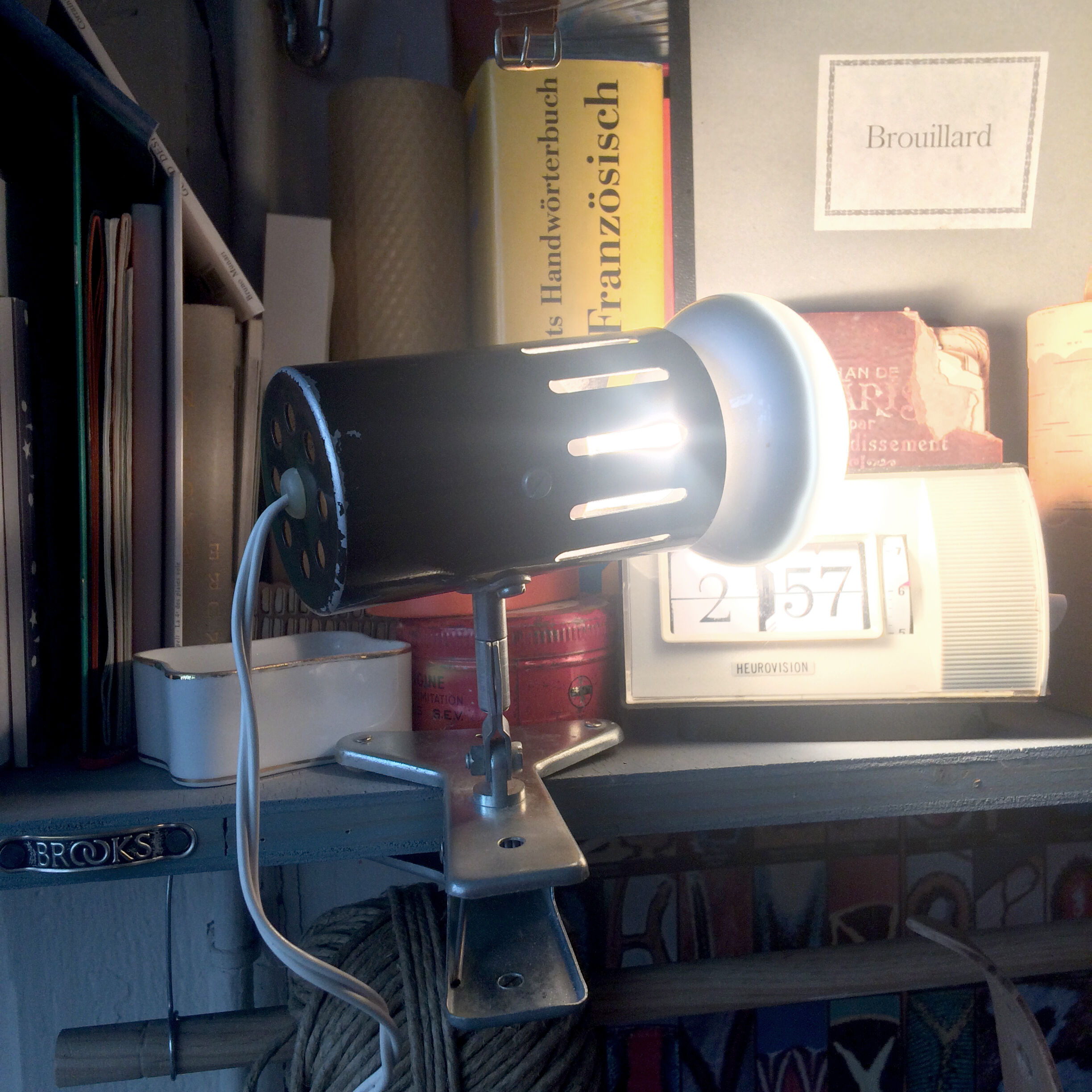 Chocolate lacquered metal clamp spot 1960/70