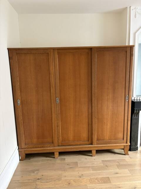 Large vintage Scandinavian wardrobe with 3 sliding doors.
