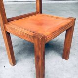 Elm and Cognac Leather Dining Room Chairs Set in the style of Pierre Chapo, Italy, 1960s, Set of 4