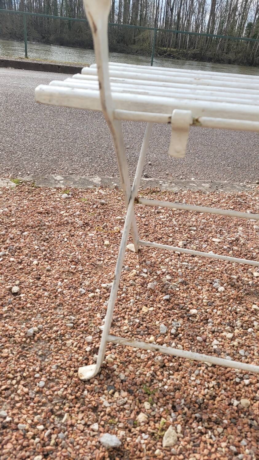 Folding garden bench in iron and old wood - 1950s