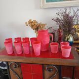 Cervé vintage red frosted glass orangeade set with fruit decoration