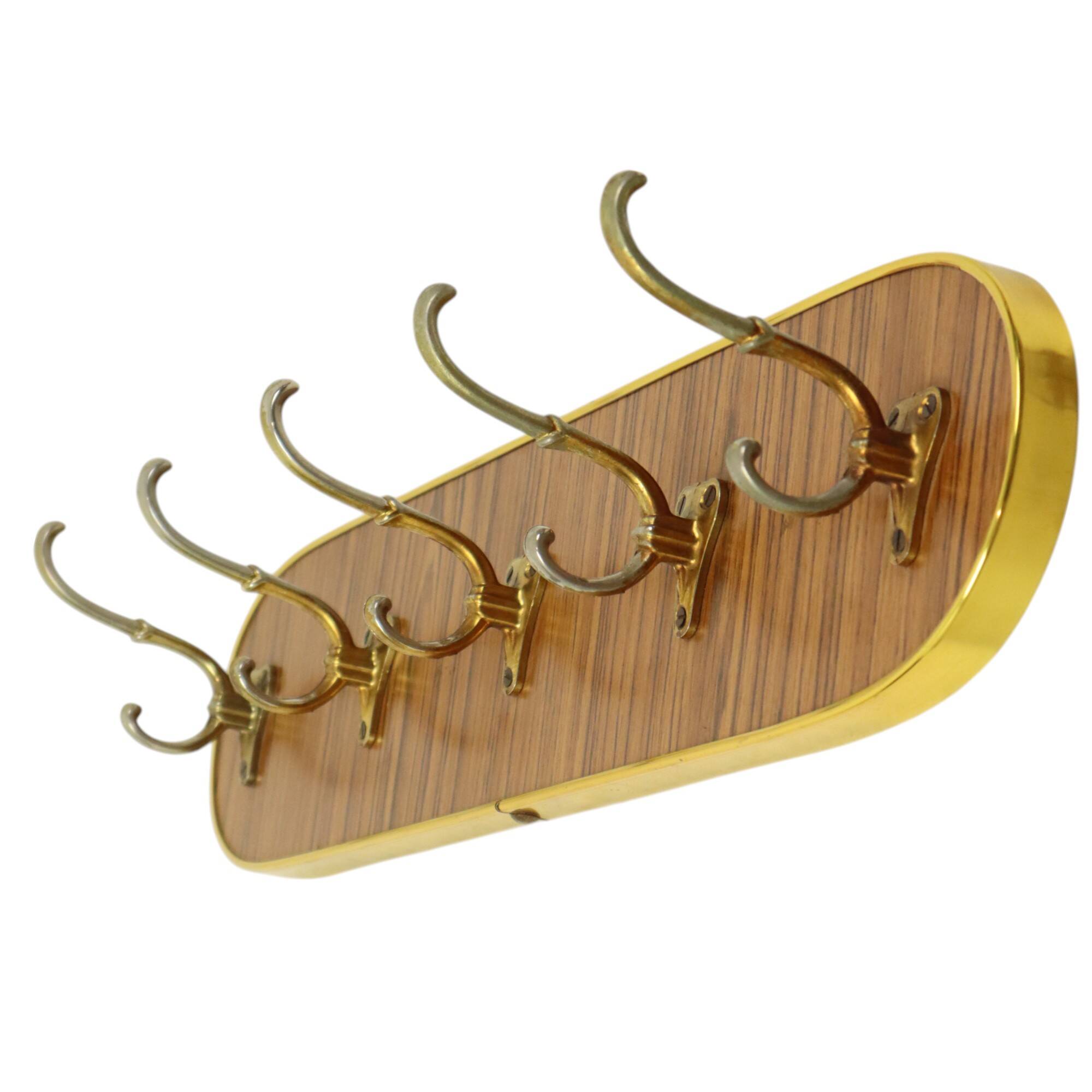 Vintage Rockabilly Coat Rack Fifties Design Wood Veneer Gold